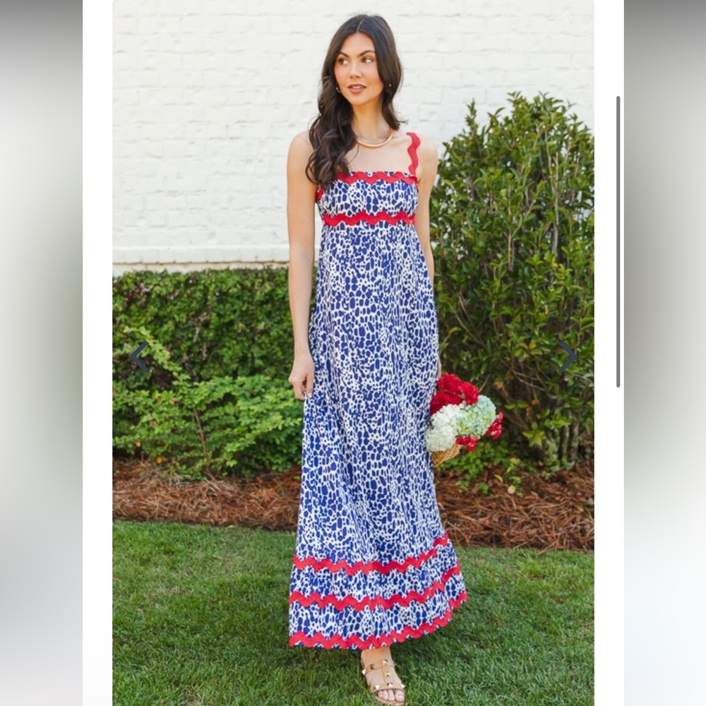 NWT Top It Off Maxi Dress Red Ric Rac Trim Size M
